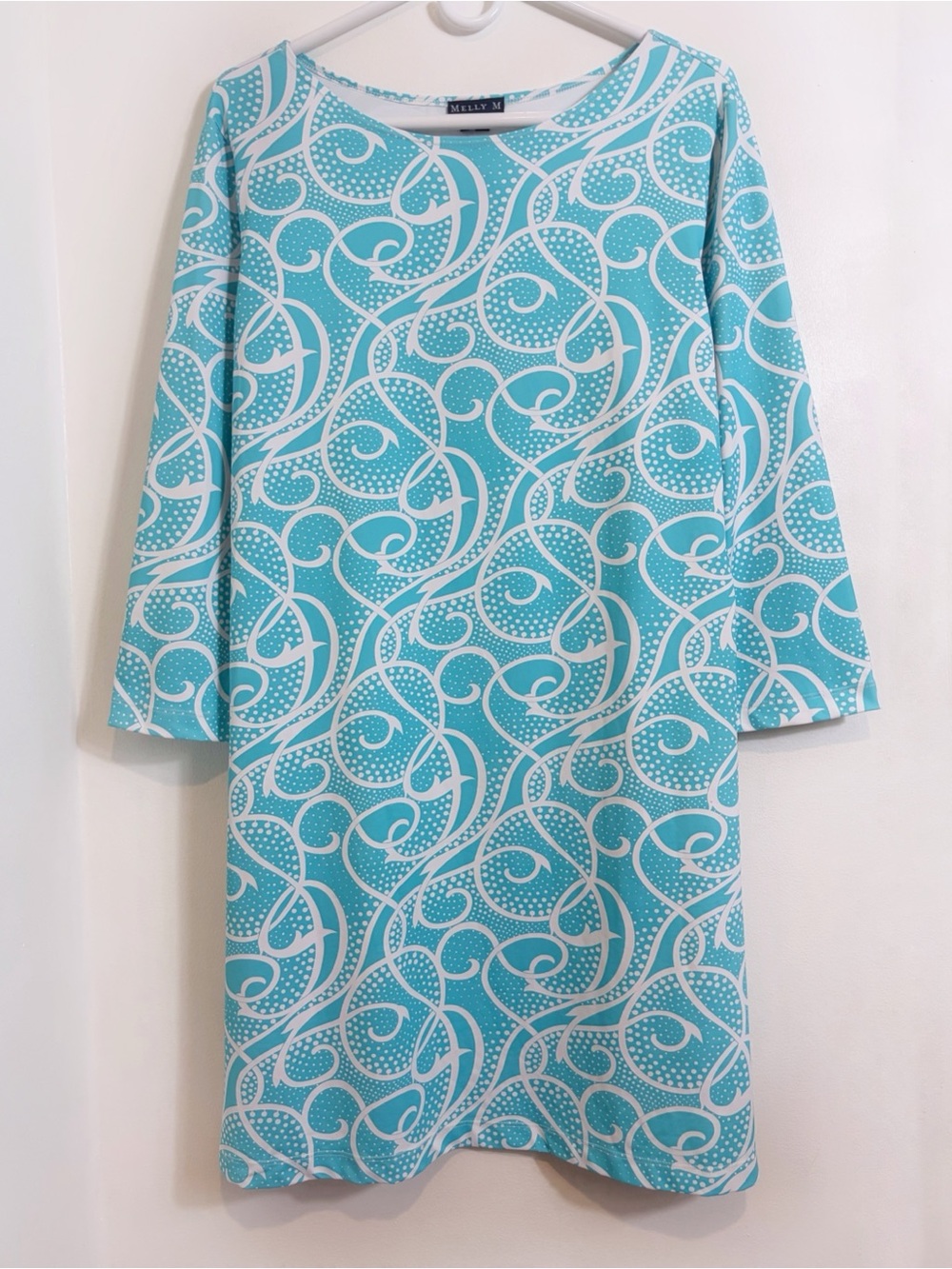 Melly M Aqua Boatneck Stretch Shift Dress NEW